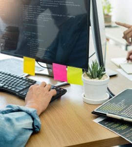 Programmer Outsource Developer Team coding technologies Website design. Mobile Application Software, Cyber space concept.